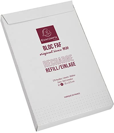 Exacompta 12524E Nachfülleinlagen für Schreibblock FAF No.4 gepunktet 170 Blatt , 21 x 13,5 cm, mikroperforiert, ideal für Ihre Notizen, Retro-Design mit zeitloser Eleganz