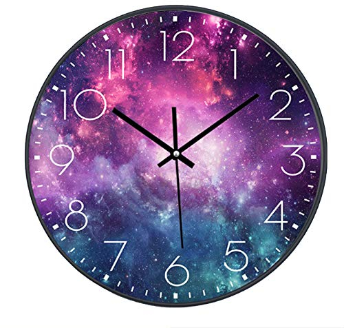 SWECOMZE Wanduhr Lautlos, 25cm, Kinderwanduhr, Zifferblatt mit Galaxie Sterne Weltraum Sternenhimmel, 10 Zoll Kinder Wanduhr Deko für Wohnzimmer Kinderzimmer (036)
