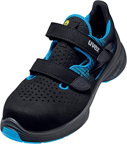 Uvex 1 G2 sandaler, säkerhetsskor med plastmössa, andningsbara, arbetsskor S1 SRC, unisex, svart/blå, storlek 44