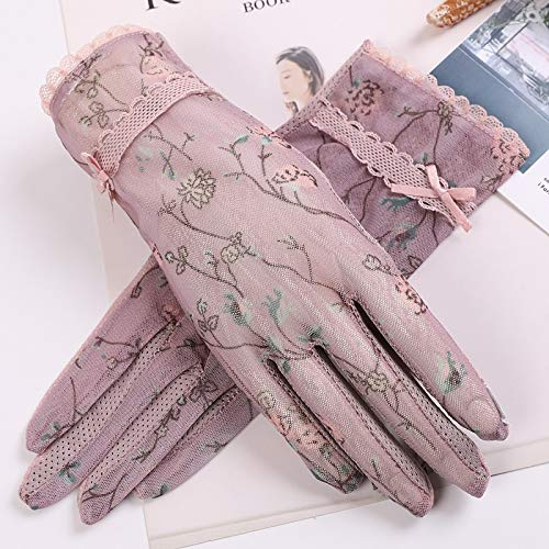 Sonnenschutzhandschuhe UV-Schutz UPF50 + Dünne Spitzenpunkte Kurzes Sommerfahren Rutschfeste Sonnenschutzhandschuhe (Color : Pink-B, Size : One size)