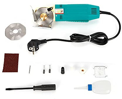 RibasuBB Elektrischer Industrieller Stoffschneider, Elektrische Tuch Schneidemaschine 70mm Runde Klinge 800rpm Stoffschneidemaschine mit Zubehör für Textil-Lederpapier
