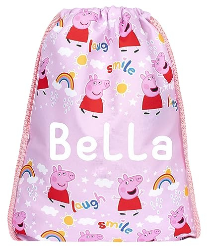 Peppa Pig - Kinder Kordelzug Rucksack - Personalisierter Leichter Rucksack - Rosa PE Tasche - 43x35cm - Wasserdichte Tasche - Individuelle Geschenke
