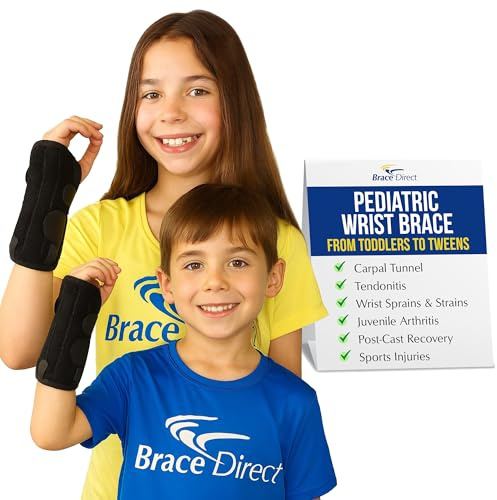Brace Direct Kids Wrist Brace - Older Child Wrist Splint for Carpal Tunnel, Tendonitis, Sprains & Injuries - 8 Lace Up Design (Left Hand)