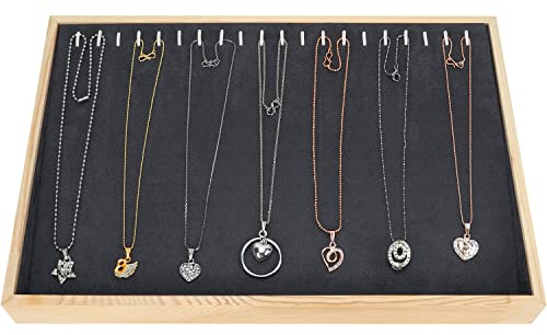 BELLE VOUS Schmuckaufbewahrung Holz Schmuckkasten Groß Jewelry Organizer mit 20 Haken - 24 x 35 cm - Schmuckvitrine mit Grauem Samtfutter für Armbänder & Halsketten Aufbewahrung