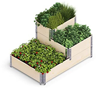 Upyard Letto trapuntato – moderna aiuola rialzata in pallet – modulare e multilivello in legno naturale per giardino e terrazza, 120 x 80 x 58,5, legno naturale