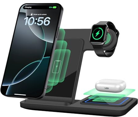 Wireless Charger,VNBBT 3 in 1 Wireless Charging Station Foldable for Apple iPhone/iWatch/Airpods,iPhone 16,15,14,13,12,11(Pro,Pro Max)/XR/XS/X,iWatch 10 Ultra 9 8 7 6 SE 5 AirPods(No Adapter)