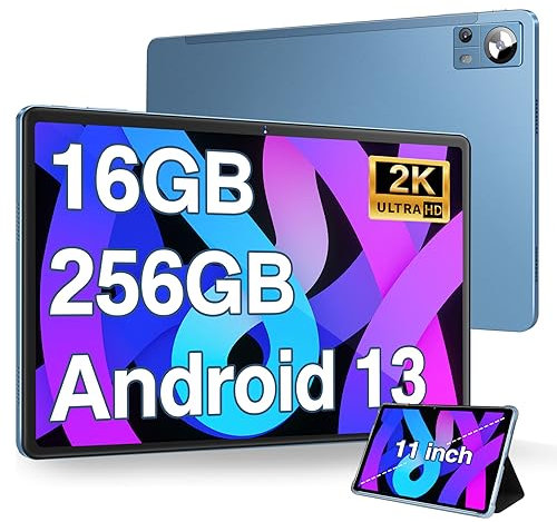 Tablet 11 Pulgadas Android 13 con 16GB RAM 256GB ROM(1TB Ampliable), 2K FHD Tablets con Triple Cámara(13MP+5MP+2MP), 8 Cores, 2.0 GHz, IPS 2000 * 1200, 5G Wi-Fi, 8600 mAh, BT 5.0, GPS, Azul oscuro