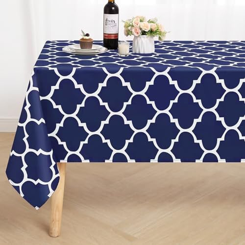 smiry Tischdecke Abwaschbar Rechteckig 100x140cm Tischtuch Polyester Wasserabweisend Lotuseffekt Marokkanisch Tischwäsche Schmutzabweisend Abwischbare Tafeldecke für Outdoor Party Küche,Dunkelblau