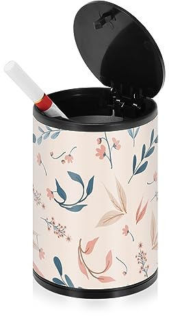 Frühlingsblumen-Aschenbecher für Zigaretten mit Deckel, geruchsdicht, Edelstahl, tragbar, rauchfrei, Mini-Mülleimer, schöner Aschenbecher für Autobecher