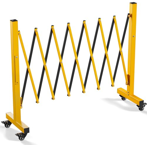 YITAHOME Metal Expandable Mobile Barricade, 8FT Folding Security Gate, Retractable Driveway Gate, Folding Safety Barricade with Casters