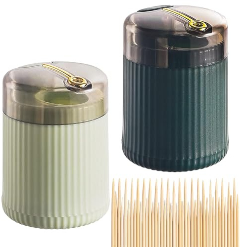 GLOCALL Automatic Toothpick Dispenser with Toothpicks 300 Count (Dark Green+Light Green)