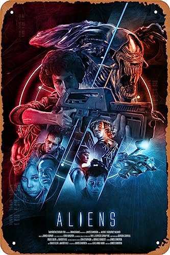 Plaque en métal vintage rétro Aliens (1986) Affiche de film pour café, bar, bureau, maison, décoration murale, cadeau 30,5 x 20,3 cm