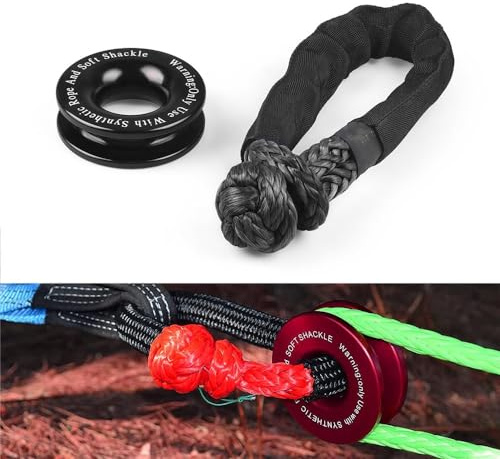 Dyno Racing Juego de grillete sintético suave + anillo de recuperación, grilletes resistentes con funda protectora para recuperación de vehículos de camiones