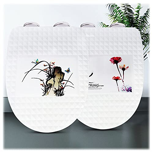 Toilettensitz, oval, weiß, mit Absenkautomatik und Schnellentriegelungsscharnieren, PP-Material für einfache Reinigung und Installation, 1 Stück (Farbe: Orchidee, Größe: Einheitsgröße)