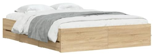 vidaXL Cama con Cajones, Somier de Listones, Armazón Base de Cama, Mueble para Dormitorio, Madera de Ingeniería Roble Sonoma 150x200 cm