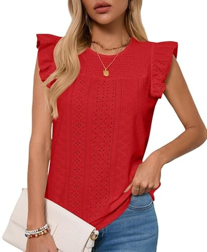 Haibang Canotta Donna Estive Elegante Magliette Senza Maniche Girocollo Tank Top Canottiera con Maniche a Balze Loose Fit Traspirante T-Shirt Blusa con Occhiello Moda Casual Camicette