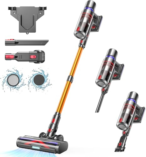 GOLDEGGS 45000Pa/550W Akku Staubsauger, Staubsauger Kabellos Bis zu 60Mins Laufzeit, Ataubsauger Akku mit Smart Touchscreen und Anti-Tangle-Bürste, 1.5L Akkustaubsauger für Hartböden/Teppichen