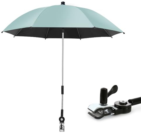 Parasoll buggy, universal barnvagns-parasoll, UV-skydd 50+, regn eller solsken, med bygel och fjäder, justerbar vinkel, 75 cm diameter, babyvagn paraply med paraplyhandtag
