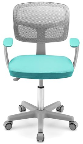 GYMAX Sedia da Scrivania per Bambini, Carico 150 kg, Sedia Ergonomica, Altezza Regolabile, Girevole a 360° (BLU-VERDE)