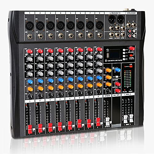 Professional Mixer Sound Board Console, 8 Channel Desk Audio System with USB Interface Digital, MP3 Input, 48V Phantom Power, Stereo DJ Controller for Live, Music