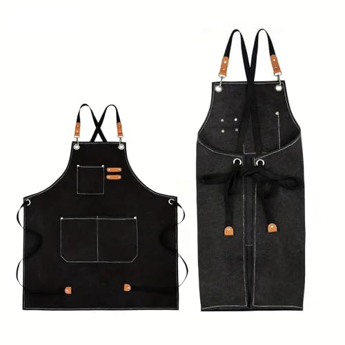 Segeltuchschürzen, Arbeitsschürze mit 3 Werkzeugtaschen, Kochschürzen mit verstellbarem Riemen, Schürzen für Männer und Frauen, Schürze zum Kochen, Gartenarbeit, Holzbearbeitung, Küche, Backen,