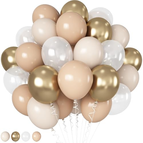 HILAVO Sand White Gold Balloons 12 Inch White Beige Boho Latex Balloons with Metallic Chrome Gold Nude Neutral Cream Helium Balloon for Baby Shower Bride Wedding Birthday Anniversary Party Decorations