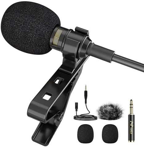 PoP voice Professional Lavalier Lapel Microphone 3.5mm, 14.7FT Compatible with DJI Mic/Rode Wireless GO Transmitters for Smartphone Camera,Mini Mic for YouTube,Interview,Video,Broadcast