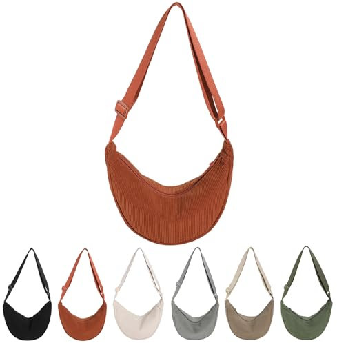 CXINLky Halbmond Tasche Damen, Hobo Half Moon Cord Tasche Großer Kapazität Cord Umhängetasche Crossbody Schultertasche Tragbare Halfmoon Bag Tasche Dumpling Umhängetasche