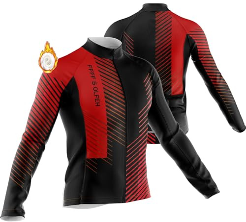 FFFF & OLFEH Herren Winter Fahrradtrikot Langarm,Herren Radtrikot Fahrradtrikot Langarm, Fahrradbekleidung Fahrrad Trikot T Shirt für Männer,Warm Fleece Reflektoren Full Zip
