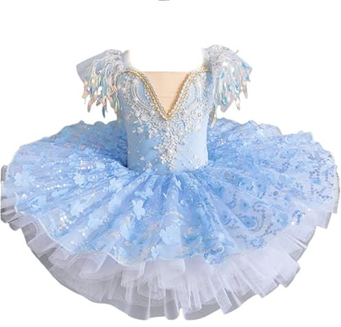 OTMYIGO Blau,140, Mädchen Tutu Kleid Quaste Ballerina Tanzbekleidung Schwanensee Ballett Wettkampfkleid Eiskunstlauf Tanzbekleidung Show Outfit