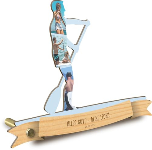 Generisch SUP Geschenk personalisiert - Foto Geschenk Holzbild - SUP Geschenke, Paddle Board, Stand Up Paddle Baord Geschenke zum Geburtstag, Fotomosaik