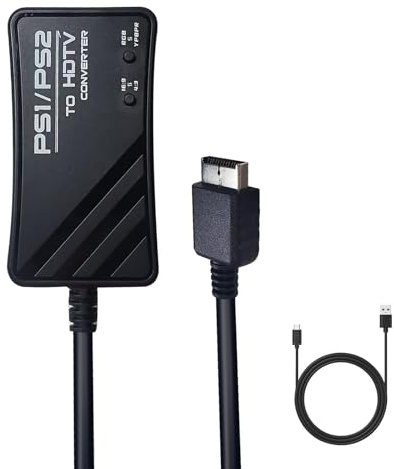 FeiEVER Adaptateur PS1 PS2 pour PlayStation 2 et PlayStation 1, PS1 PS2 HDTV, adaptateur HDMI PS2, prend en charge la commutation de signal RGB/YPbPr, rapport d'écran 4:3/16:9.