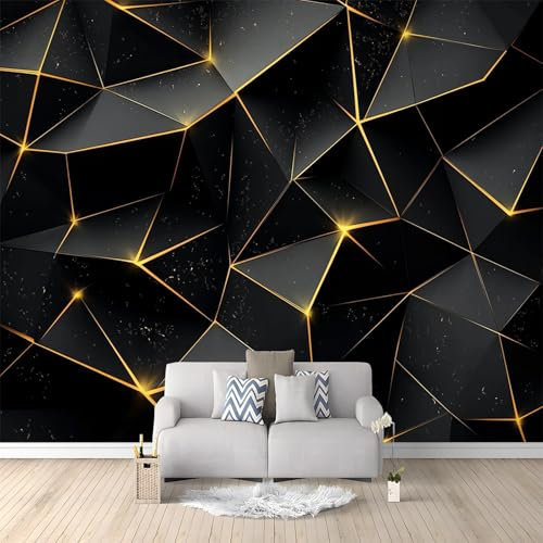 Papier Peint de Photo Polygones Géométriques Noirs 300x210 cm Papier Peint Murale intissé Panoramique, Papier Peint Personnalisé Pour Garçon Fille Ado Chambre Salon Décor