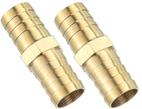 sourcing map 2 Pcs Brass Hose Barb Fitting Straight Connector Coupler, 3/4 ID Brass Fitting Air Hose Fittings for Connecting Water Fuel Air, Oil Hoses
