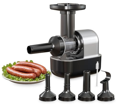 Keerain Picadora de Carne Eléctrica, Trituradora de Alimentos, Embutidora de Chorizos con 3 Tubos de Relleno y 1 Tubo para Albóndigas – Máquina Automática para Hot Dogs, Pollo, Salchichas y Más