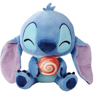 Simba Disney Stitch Kuscheltier mit Lollipop – Plüschfigur zum Knuddeln, mit Lutscher in der Hand, detailverliebtes Design, Stofftier für Fans und Kinder, blau, 25 cm, ab 0 Jahren