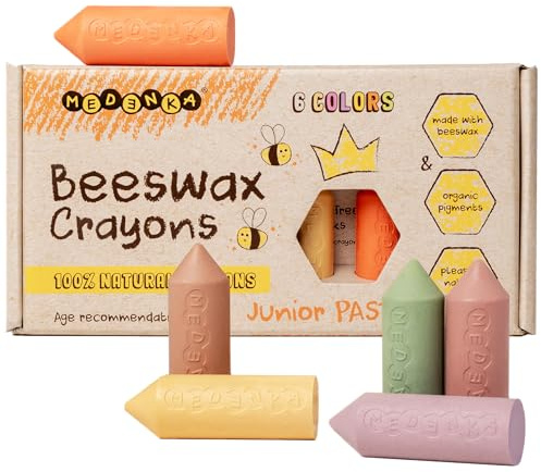 Medenka Pastelli a cera d'api pura, certificata e atossica per bambini da 1 anno in su, profumo naturale di miele | Ecologico