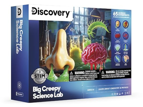 Discovery™ Big Creepy Science Lab – 65 Experiments STEM Kit for Kids| Slime, Reactions, Crystals & Gross Science| Educational Learning Project Activity Set| Chemistry & Physics Toy Gift| Ages 8+