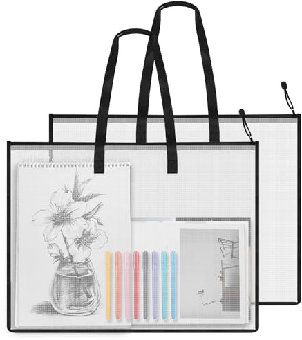 AYSYR Kunstmappe, wasserdicht, für Kunststudenten, 2 Stück, Farbbeutel, Portfolio-Ordner, Organizer, 63 x 48 cm, transparentes Netzgewebe, Handtasche, Akten, Tragetasche für die Schule