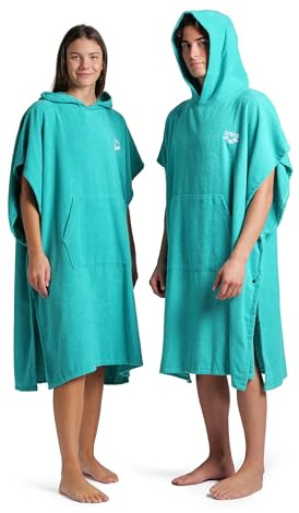 ARENA Unisex-Baumwoll-Poncho, weiches Kapuzenhandtuch mit Vordertasche, einfaches Wechseln, Post, Schwimmen, Wärme und Komfort für Strand, Pool oder Surfen, Wasser/Weiß, Größe S - M