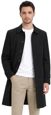 Allthemen herr trenchcoat lapel casual mellanlängd jacka, Svart, L