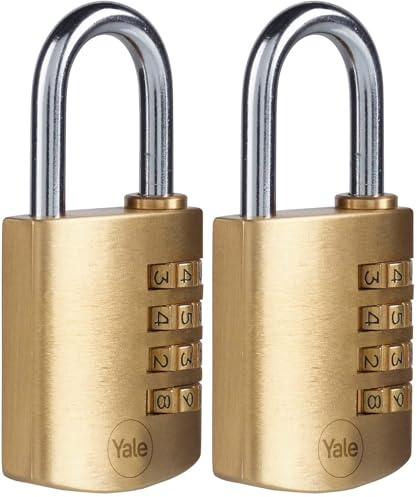 Yale Y150B/40/130/1, Standardsicherheit, 40 mm, Messing, Kombinations Vorhängeschloss, offener Bügel aus Stahl, Ø 6 mm, 4-stelliges Zahlenschloss, für Spind, Werkzeugkiste, Schrank, Hängeschloss