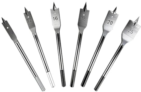 Meche Bois Foret Bois Jeu Demèches Plates 6 Pièces Tige Hexagonale à Changement Rapide de 1/4 Ø 10 12 16 18 20 25mm pour Bois Résineux Panneau Aggloméré Contreplaqué