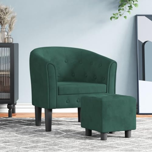 Mokuyary Fauteuil clubs avec repose-pieds - En velours - Vert foncé - Pour salon, cocktail, télévision, lecture, chambre à coucher, appartement