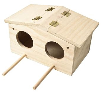 UTTASU Wooden Bird House for Wild Birds, Parrots & Swallows - Ventilated Log Cabin Design with Dual Entrance Holes, Garden Hanging Nest Box for Outdoor Birdwatching & Nature Enthusiasts (1 Piece)