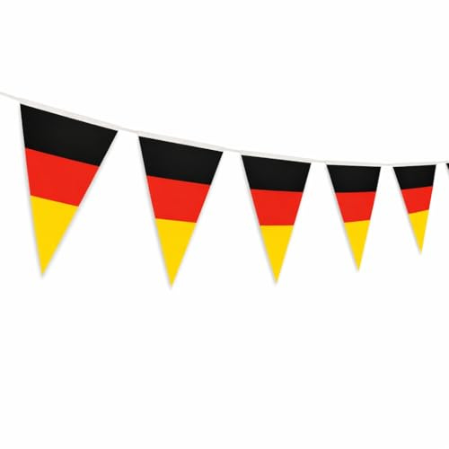 Deutschland Wimpelkette (5m) | 10 Wimpel in Schwarz-Rot-Gold | Party Girlande für WM, EM & Olympia | Fan-Deko für Garten, Balkon & Public Viewing