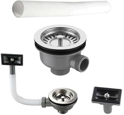 Set di scarico per lavello, diametro 114 mm, Tubo di scarico flessibile regolabile, Sifone per lavello da cucina con troppopieno, Lavello da cucina a sifone, adatto per filtri lavello da cucina