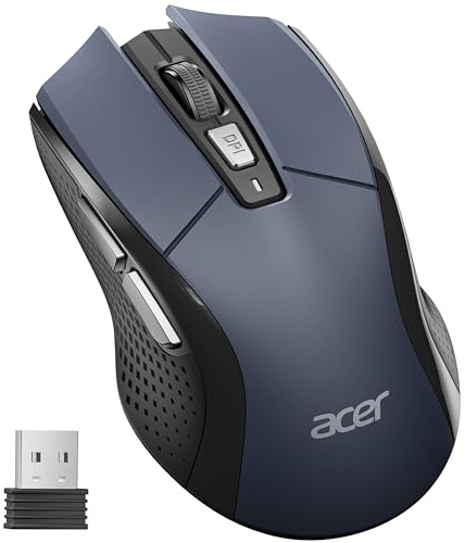 Acer Mouse Wireless Ergonomico, 4000 DPI, 5 Livelli, Mouse Ambidestro per Mano Sinistra e Destra, Ricevitore USB 2.4GHz, 6 Pulsanti, Indicatore Batteria, Mouse Senza Fili per Laptop, PC, Desktop