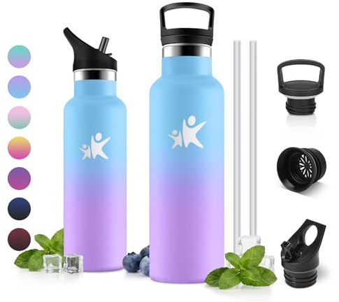 JAPORIA Trinkflasche 500ml, Doppelwandig Isoliert, Trinkflasche Edelstahl BPA-frei, Auslaufsicher, Thermos für Schule, Fahrrad, Sprudel, Laufen