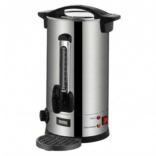 15L Hot Water Urn with Smart Temp Display, 1200W Double Wall Stainless Steel Catering Urn, Adjustable Thermostat Water Boiler with Drip Tray & Keep Warm, Ideal for Tea & Coffee